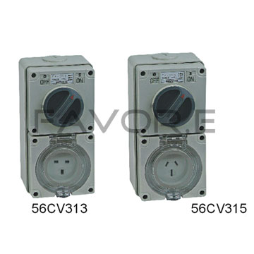 56CV 3 Flat Pin Single Phase Combination Switched Socket